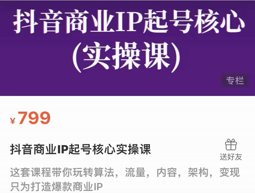 抖音商业IP起号核心实操课，带你玩转算法，流量，内容，架构，变现|小鸡网赚博客