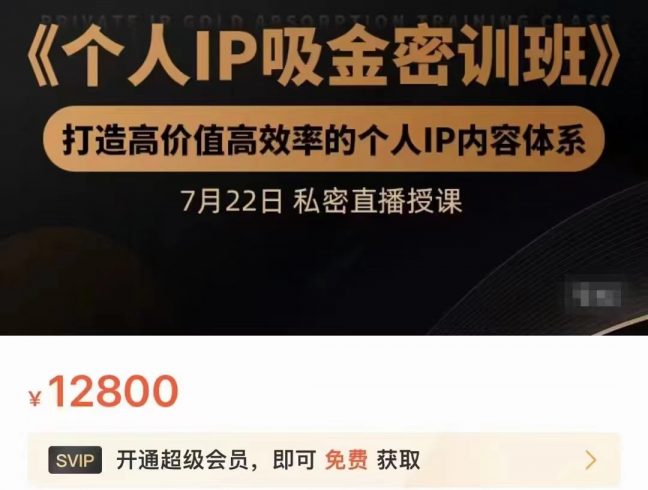 个人IP吸金密训班，打造高价值高效率的个人IP内容体系（价值12800元）|小鸡网赚博客