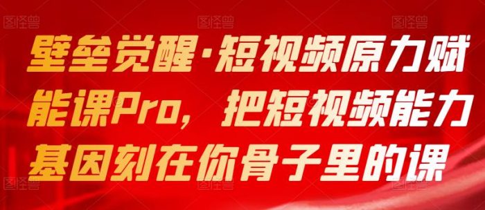 壁垒觉醒·短视频原力赋能课Pro，把短视频能力基因刻在你骨子里的课|小鸡网赚博客