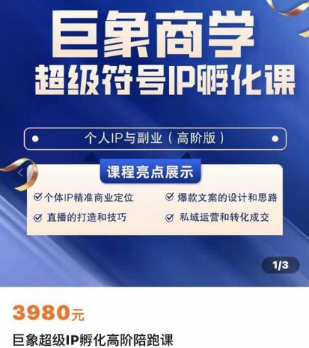 巨象超级IP孵化高阶陪跑课，建立流量思维底层逻辑，打造属于自己的IP|小鸡网赚博客
