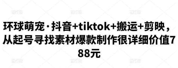 环球萌宠·抖音+tiktok+搬运+剪映，从起号寻找素材爆款制作很详细价值788元|小鸡网赚博客