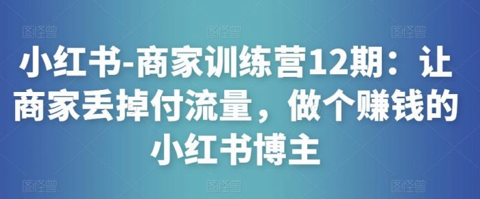 小红书-商家训练营12期：让商家丢掉付流量，做个赚钱的小红书博主|小鸡网赚博客