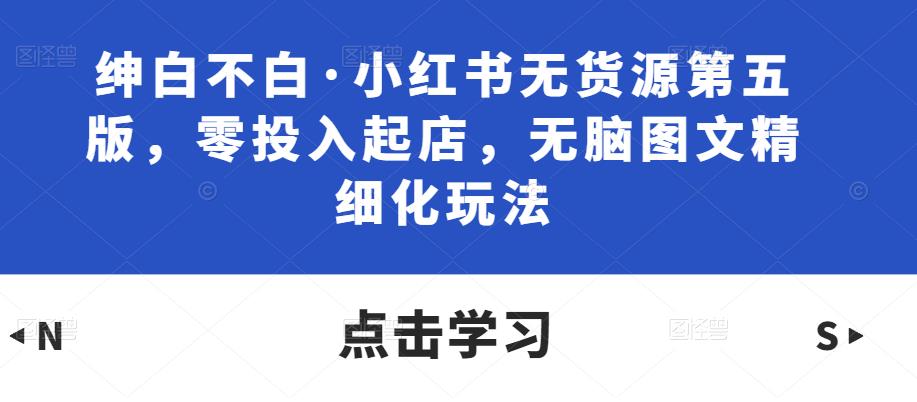 绅白不白·小红书无货源第五版，零投入起店，无脑图文精细化玩法|小鸡网赚博客