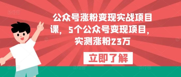 公众号涨粉变现实战项目课,5个公众号变现项目,实测涨粉23万|小鸡网赚博客