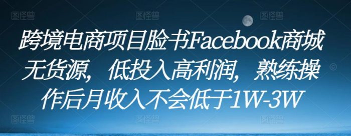 跨境电商项目脸书Facebook商城无货源，低投入高利润，熟练操作后月收入不会低于1W-3W|小鸡网赚博客