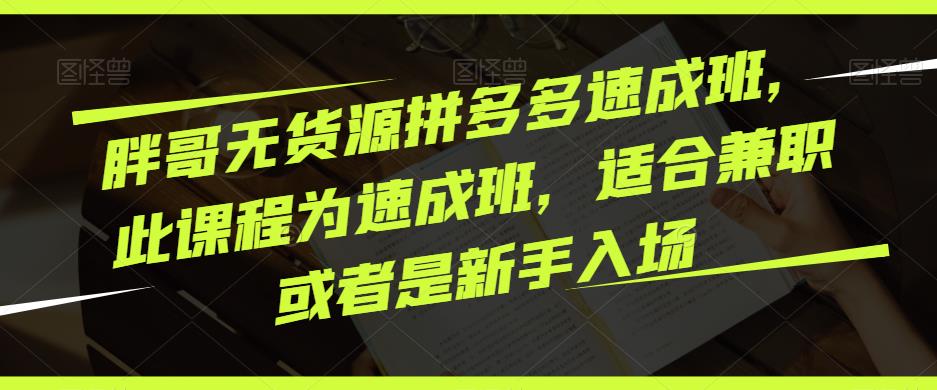 胖哥无货源拼多多速成班，此课程为速成班，适合兼职或者是新手入场|小鸡网赚博客
