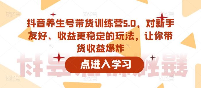 抖音养生号带货训练营5.0,对新手友好、收益更稳定的玩法,让你带货收益爆炸|小鸡网赚博客