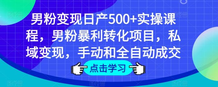 男粉变现日产500+实操课程，男粉暴利转化项目，私域变现，手动和全自动成交|小鸡网赚博客