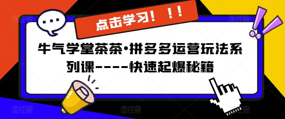 牛气学堂茶茶•拼多多运营玩法系列课—-快速起爆秘籍|小鸡网赚博客
