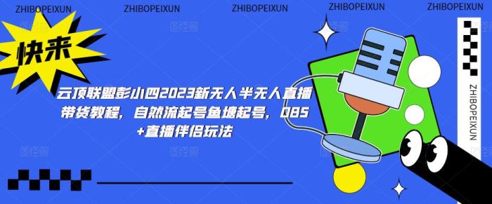 云顶联盟彭小四2023新无人半无人直播带货教程，自然流起号鱼塘起号，OBS+直播伴侣玩法|小鸡网赚博客