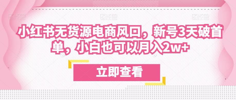 众狼电商余文小红书无货源电商风口，新号3天破首单，小白也可以月入2w+|小鸡网赚博客