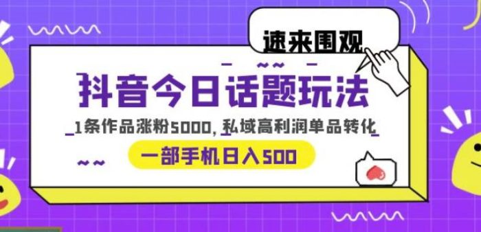 抖音今日话题玩法，1条作品涨粉5000，私域高利润单品转化一部手机日入500【揭秘】|小鸡网赚博客