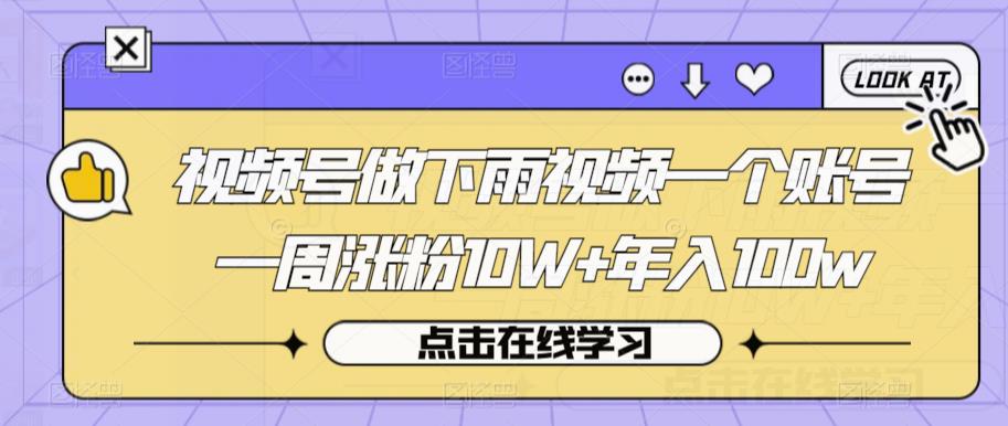 视频号做下雨视频一个账号一周涨粉10W+年入100W【揭秘】|小鸡网赚博客