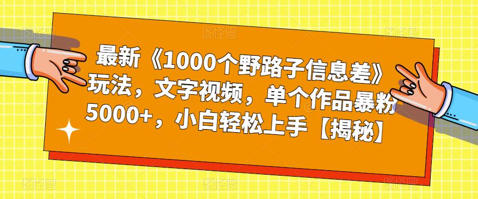 最新《1000个野路子信息差》玩法，文字视频，单个作品暴粉5000+，小白轻松上手【揭秘】|小鸡网赚博客