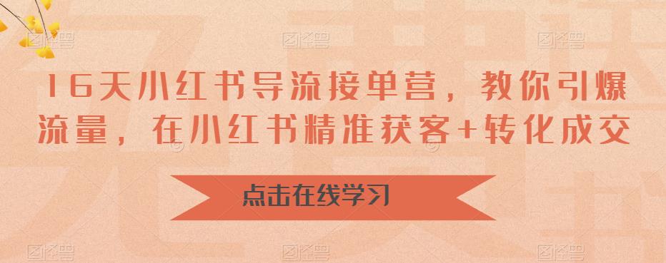 16天小红书导流接单营，教你引爆流量，在小红书精准获客+转化成交|小鸡网赚博客