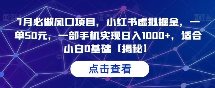 7月必做风口项目，小红书虚拟掘金，一单50元，一部手机实现日入1000+，适合小白0基础【揭秘】|小鸡网赚博客