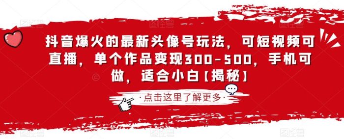 抖音爆火的最新头像号玩法，可短视频可直播，单个作品变现300-500，手机可做，适合小白【揭秘】|小鸡网赚博客