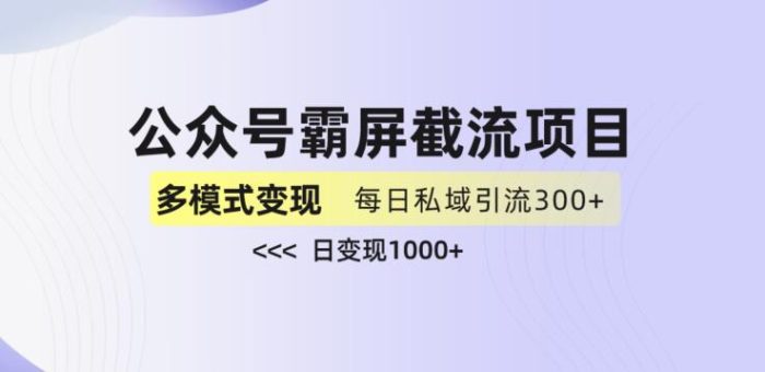 公众号霸屏截流项目+私域多渠道变现玩法，全网首发，日入1000+【揭秘】|小鸡网赚博客