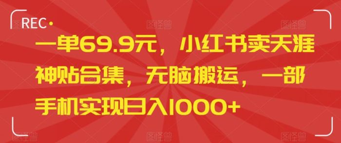 一单69.9元，小红书卖天涯神贴合集，无脑搬运，一部手机实现日入1000+|小鸡网赚博客
