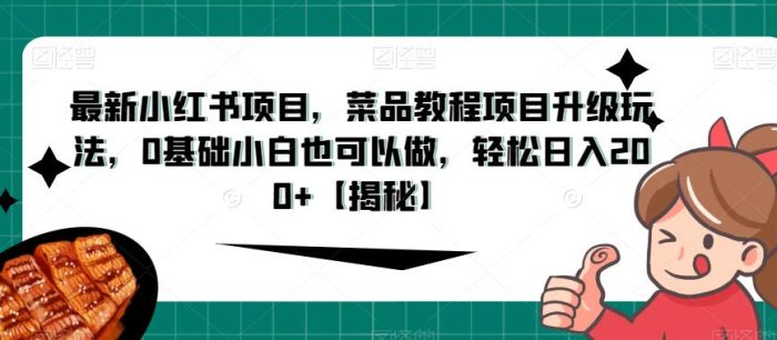 最新小红书项目,菜品教程项目升级玩法,0基础小白也可以做,轻松日入200+【揭秘】|小鸡网赚博客