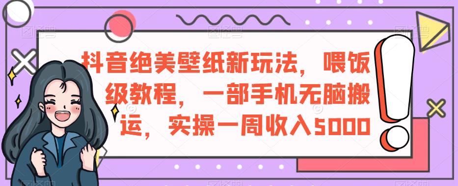 抖音绝美壁纸新玩法，喂饭级教程，一部手机无脑搬运，实操一周收入5000【揭秘】|小鸡网赚博客