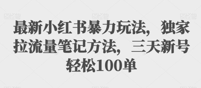 最新小红书暴力玩法，独家拉流量笔记方法，三天新号轻松100单【揭秘】|小鸡网赚博客