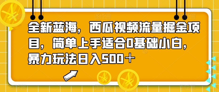 全新蓝海，西瓜视频流量掘金项目，简单上手适合0基础小白，暴力玩法日入500＋【揭秘】|小鸡网赚博客