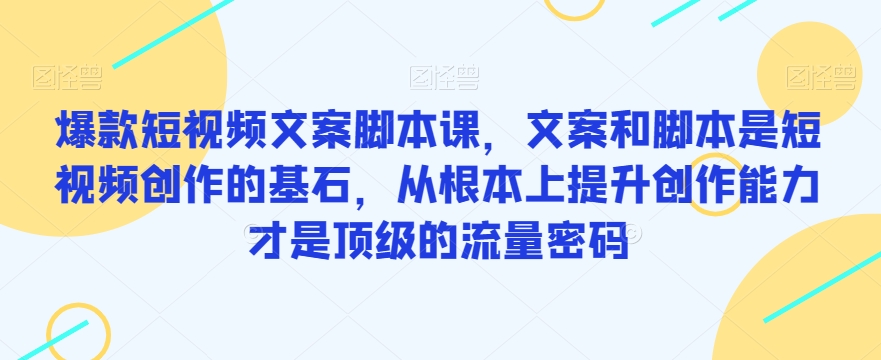 爆款短视频文案脚本课，文案和脚本是短视频创作的基石，从根本上提升创作能力才是顶级的流量密码|小鸡网赚博客