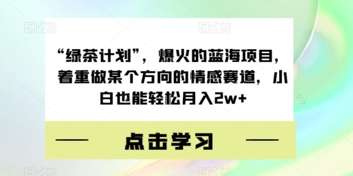“绿茶计划”，爆火的蓝海项目，着重做某个方向的情感赛道，小白也能轻松月入2w+【揭秘】|小鸡网赚博客