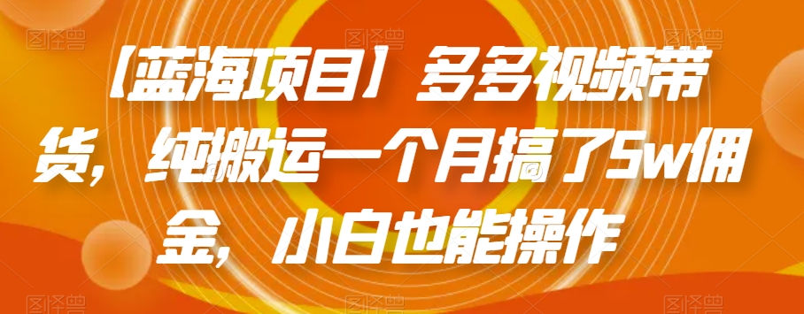 【蓝海项目】多多视频带货，纯搬运一个月搞了5w佣金，小白也能操作【揭秘】|小鸡网赚博客