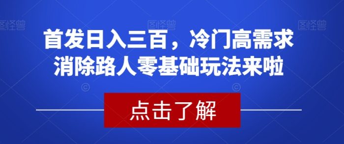 首发日入三百，冷门高需求消除路人零基础玩法来啦【揭秘】|小鸡网赚博客
