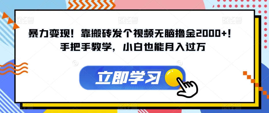 暴力变现！靠搬砖发个视频无脑撸金2000+！手把手教学，小白也能月入过万【揭秘】|小鸡网赚博客