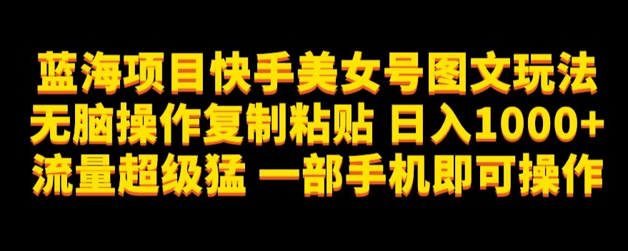 蓝海项目快手美女号图文玩法，无脑操作复制粘贴，日入1000+流量超级猛一部手机即可操作【揭秘】|小鸡网赚博客