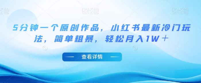 5分钟一个原创作品，小红书最新冷门玩法，简单粗暴，轻松月入1W＋【揭秘】|小鸡网赚博客