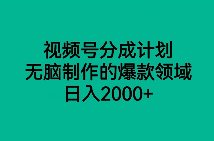 视频号分成计划，无脑制作的爆款领域，日入2000+|小鸡网赚博客