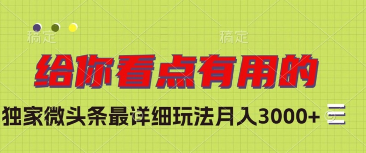 独家微头条最详细玩法，月入3000+【揭秘】|小鸡网赚博客