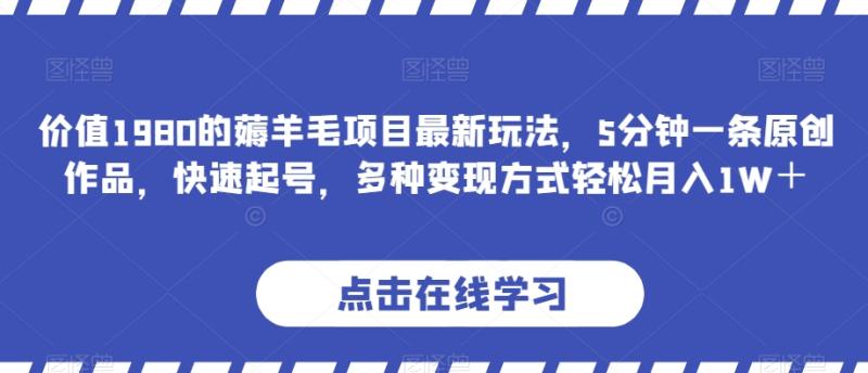 价值1980的薅羊毛项目最新玩法，5分钟一条原创作品，快速起号，多种变现方式轻松月入1W＋【揭秘】|小鸡网赚博客