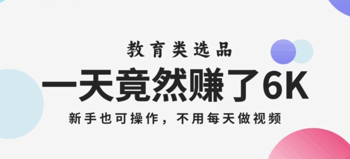 一天竟然赚了6000多，教育类选品，新手也可操作，更不用每天做短视频【揭秘】|小鸡网赚博客