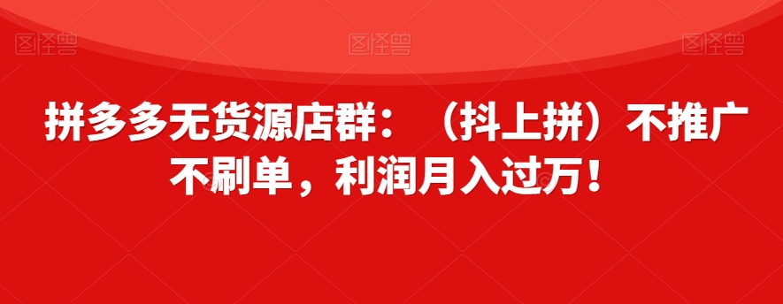 拼多多无货源店群：（抖上拼）不推广不刷单，利润月入过万！【揭秘】|小鸡网赚博客