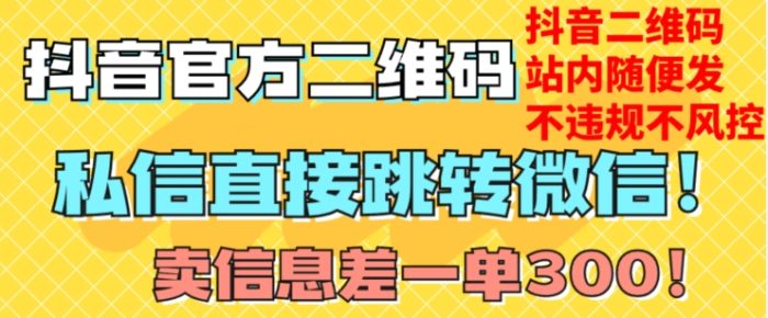 价值3000的技术！抖音二维码直跳微信！站内无限发不违规！|小鸡网赚博客