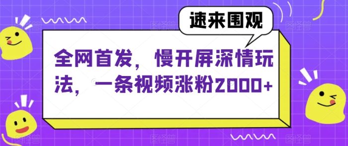 全网首发，慢开屏深情玩法，一条视频涨粉2000+【揭秘】|小鸡网赚博客