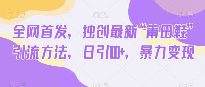 全网首发，独创最新“莆田鞋”引流方法，日引100+，暴力变现|小鸡网赚博客