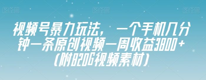 视频号暴力玩法，一个手机几分钟一条原创视频一周收益3800+（附820G视频素材）|小鸡网赚博客