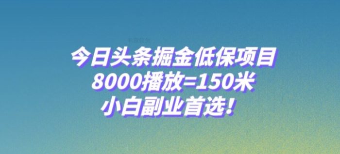 今日头条掘金低保项目，8000播放=150米，小白副业首选【揭秘】|小鸡网赚博客