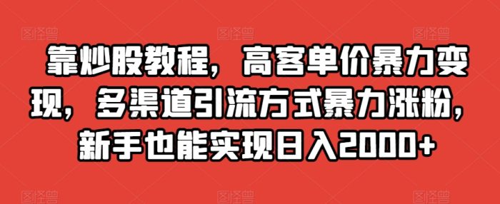 靠炒股教程,高客单价暴力变现,多渠道引流方式暴力涨粉,新手也能实现日入2000+【揭秘】|小鸡网赚博客