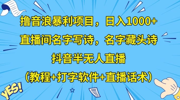 撸音浪暴利项目，日入1000+，直播间名字写诗，名字藏头诗，抖音半无人直播（教程+打字软件+直播话术）【揭秘】|小鸡网赚博客