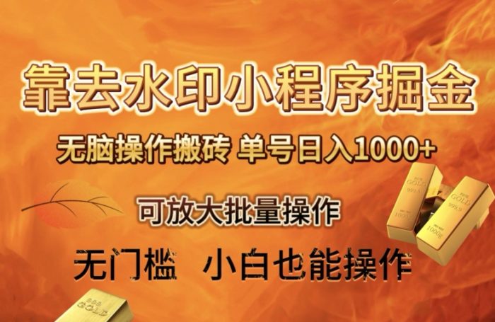 靠去水印小程序无脑操作搬砖，单号日入1000+保姆级教程可放大批量操作【揭秘】|小鸡网赚博客