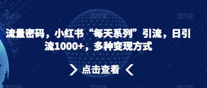 流量密码，小红书“每天系列”引流，日引流1000+，多种变现方式【揭秘】|小鸡网赚博客