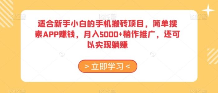 适合新手小白的手机搬砖项目，简单搜素APP赚钱，月入5000+稍作推广，还可以实现躺赚【揭秘】|小鸡网赚博客