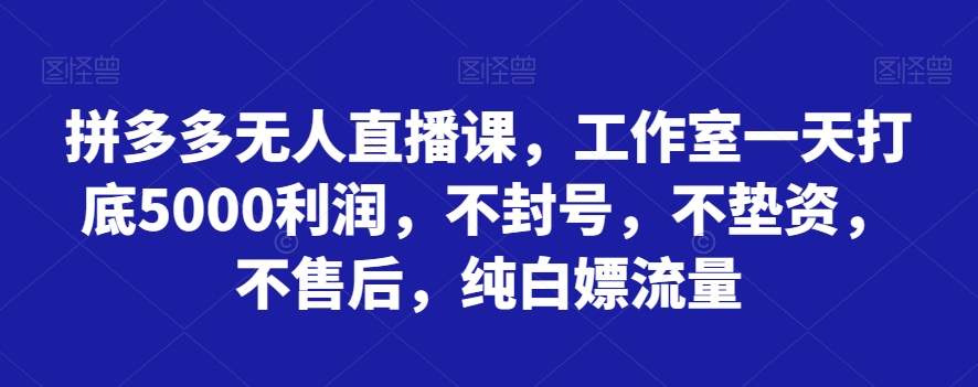 拼多多无人直播课，工作室一天打底5000利润，不封号，不垫资，不售后，纯白嫖流量|小鸡网赚博客